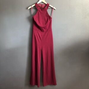 Trac Burgundy Lace Wide Leg Open Back Jumpsuit M